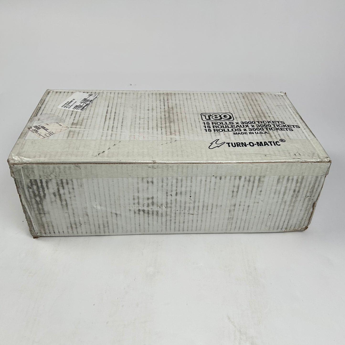 Turn-O-Matic T80 White Tickets case of 15 rolls