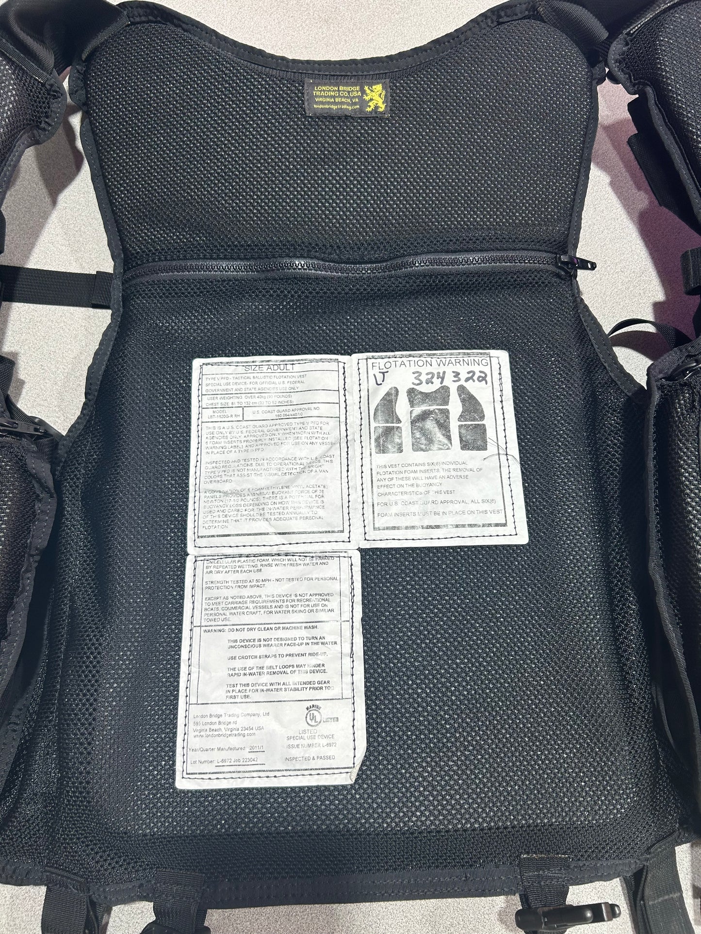 London Bridge Trading Co LBT-1620G-R (LH) Tactical Vest w/ Flotation, Black