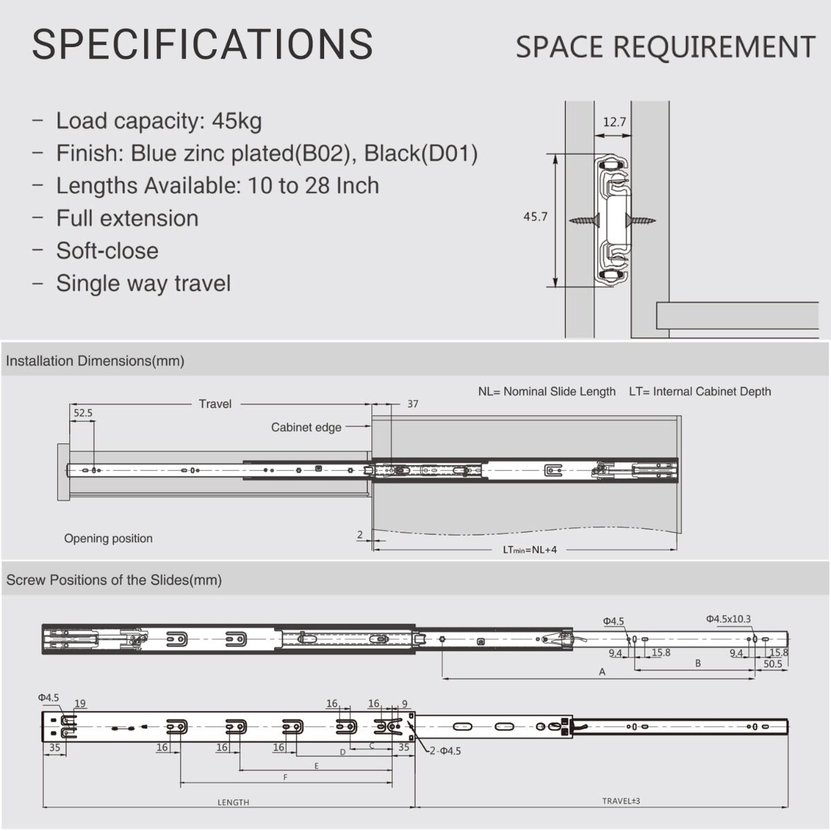 DTC 22" 4587122H Drawer Slide (pair)