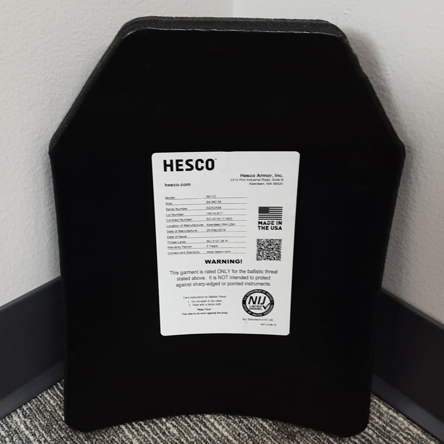 Hesco 3611C Level III+ Armor Plate Size Medium SA-MC-M NIJ Certified Multi Curve