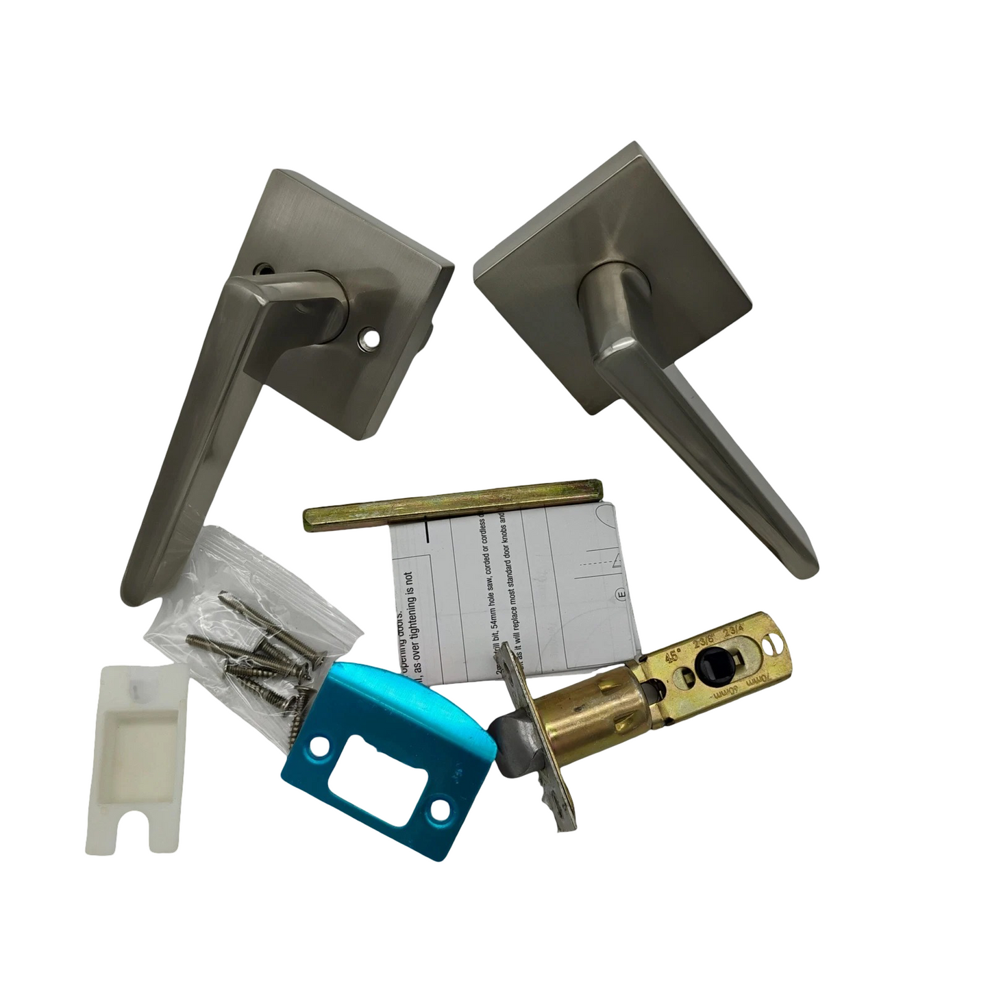 Satin Nickel Passage Door Levers – Square Modern Interior Handles