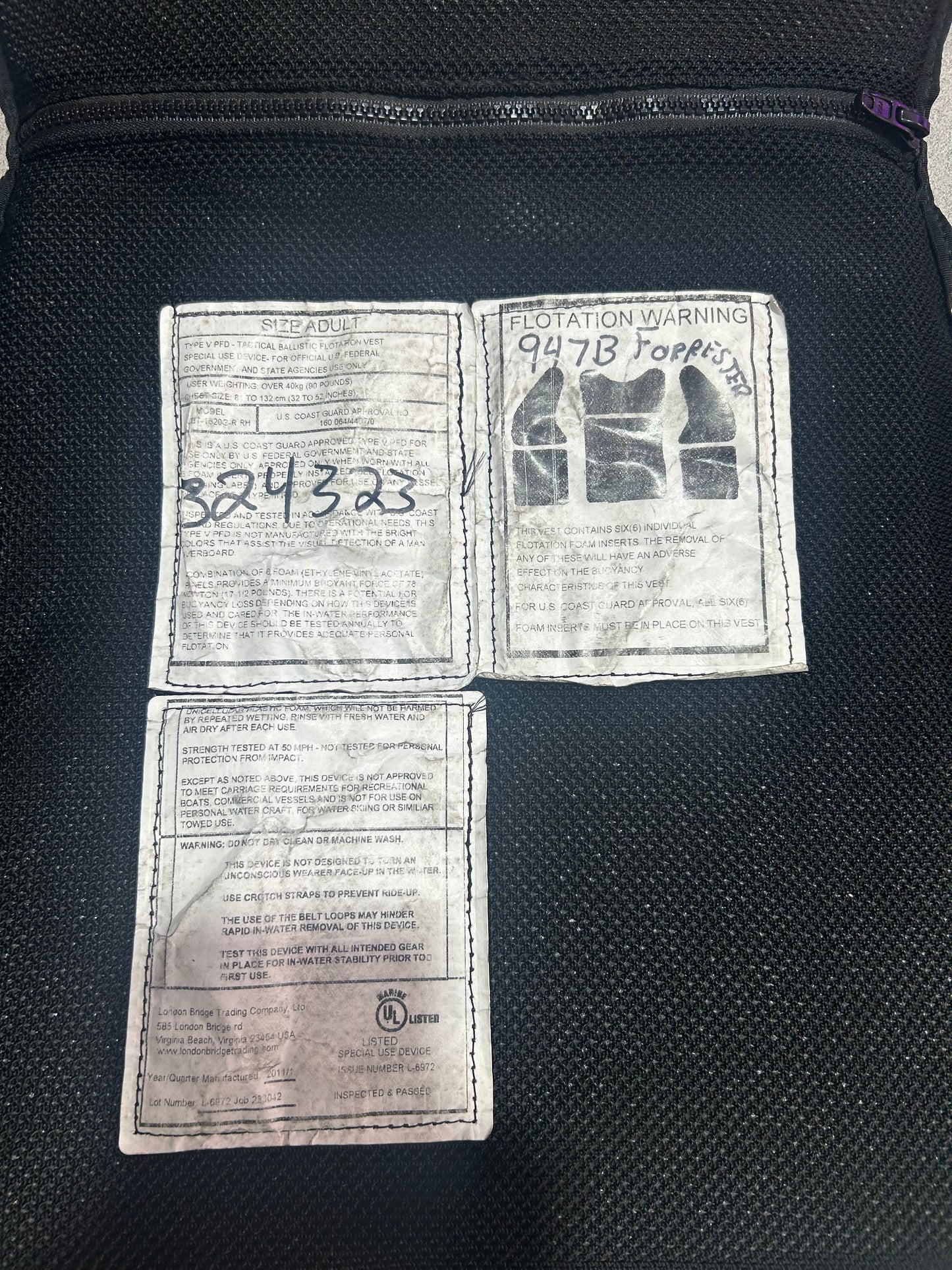 London Bridge Trading Co LBT-1620G-R (RH) Tactical Vest w/ Flotation, Black.