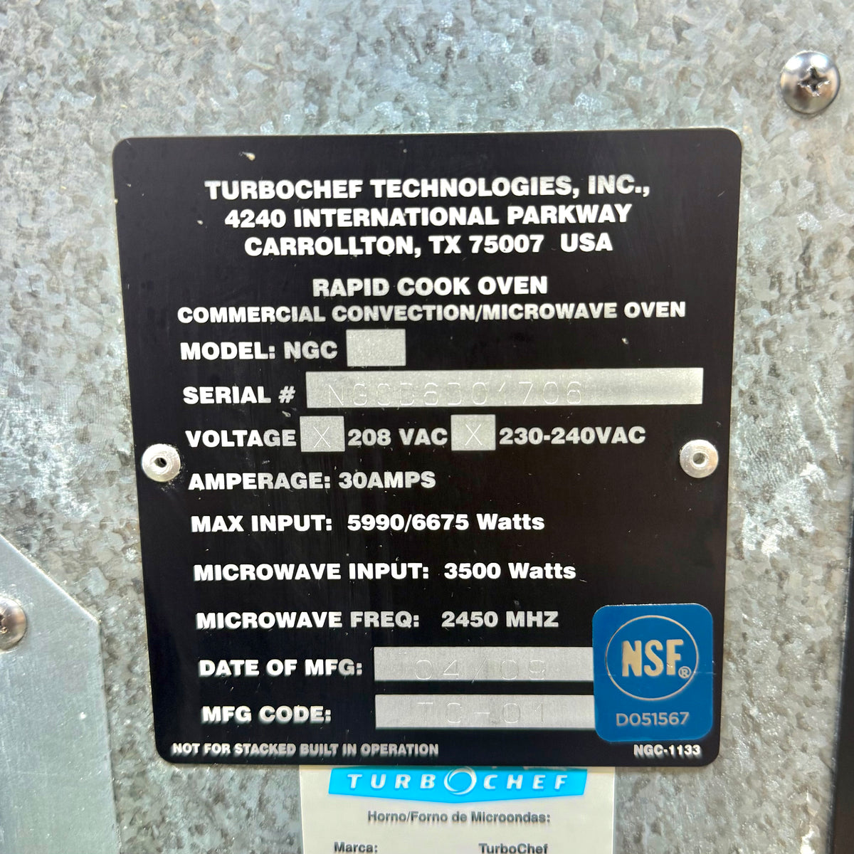 TurboChef Tornado High-Speed Rapid Cook Oven Model NGC D6 Only 4200 cooks