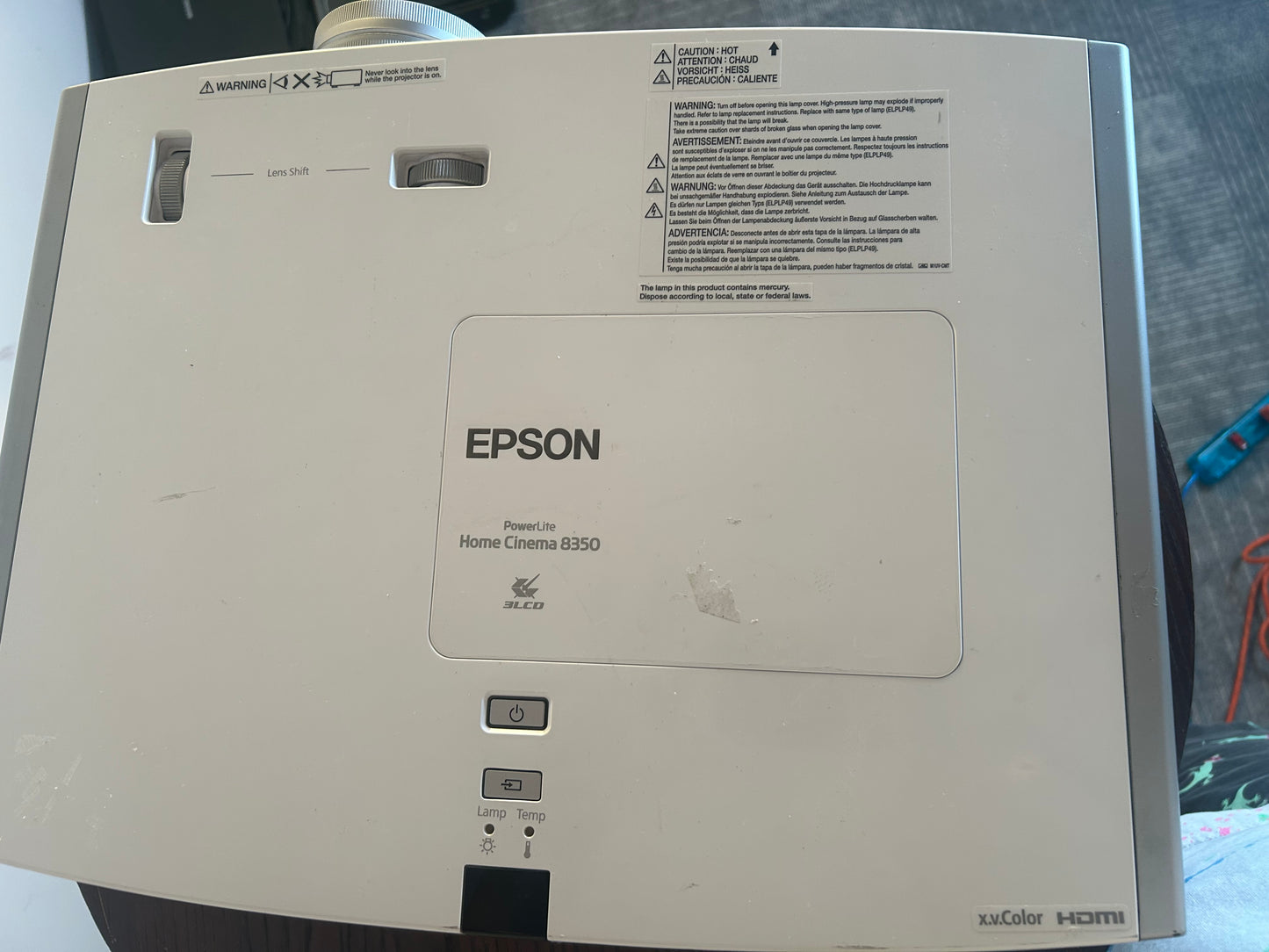 Epson HD PowerLite Home Cinema 8350 Projector - No Remote PARTS/REPAIR