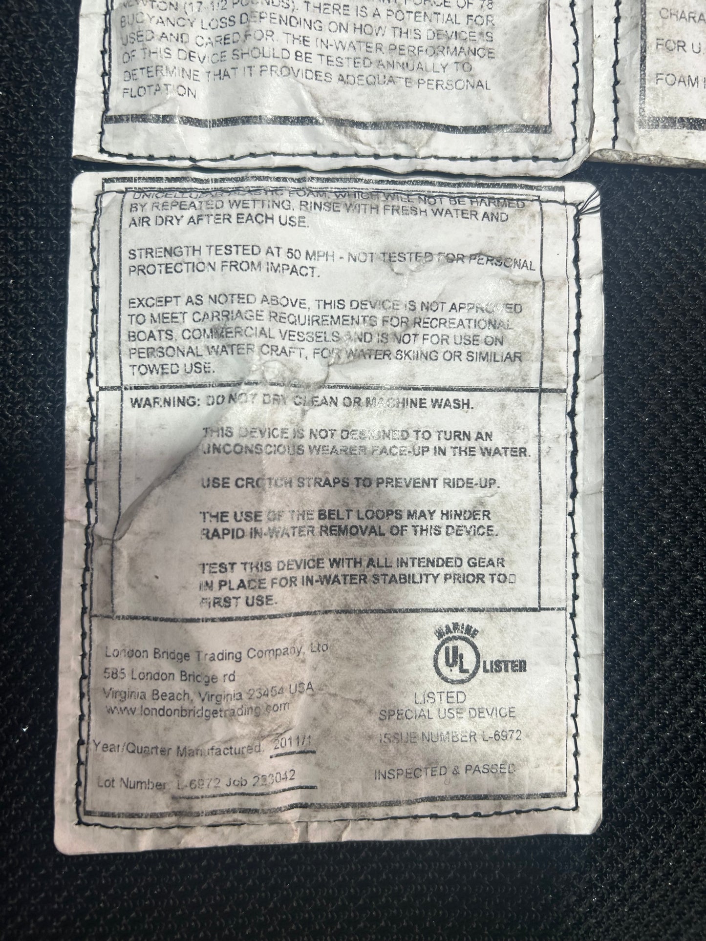 London Bridge Trading Co LBT-1620G-R (RH) Tactical Vest w/ Flotation, Black.