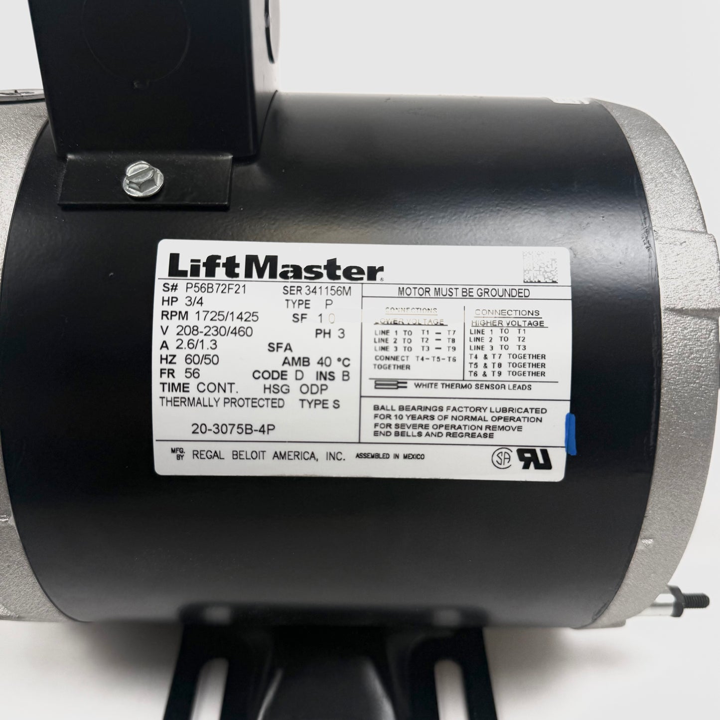 LiftMaster K20-3075B-4P 3/4 HP 3- Phase 230/460V Industrial Motor