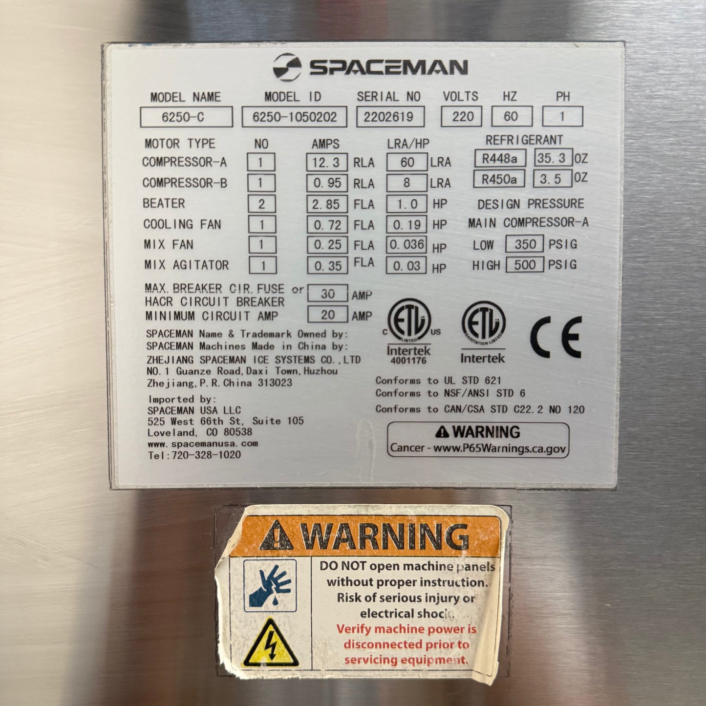 Spaceman 6250-C Twin Twist Soft Serve Ice Cream Machine Single Phase
