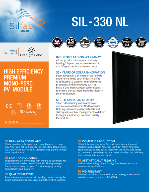 Silfab SIL-330NL 330W Monocrystalline Solar Panel – Black
