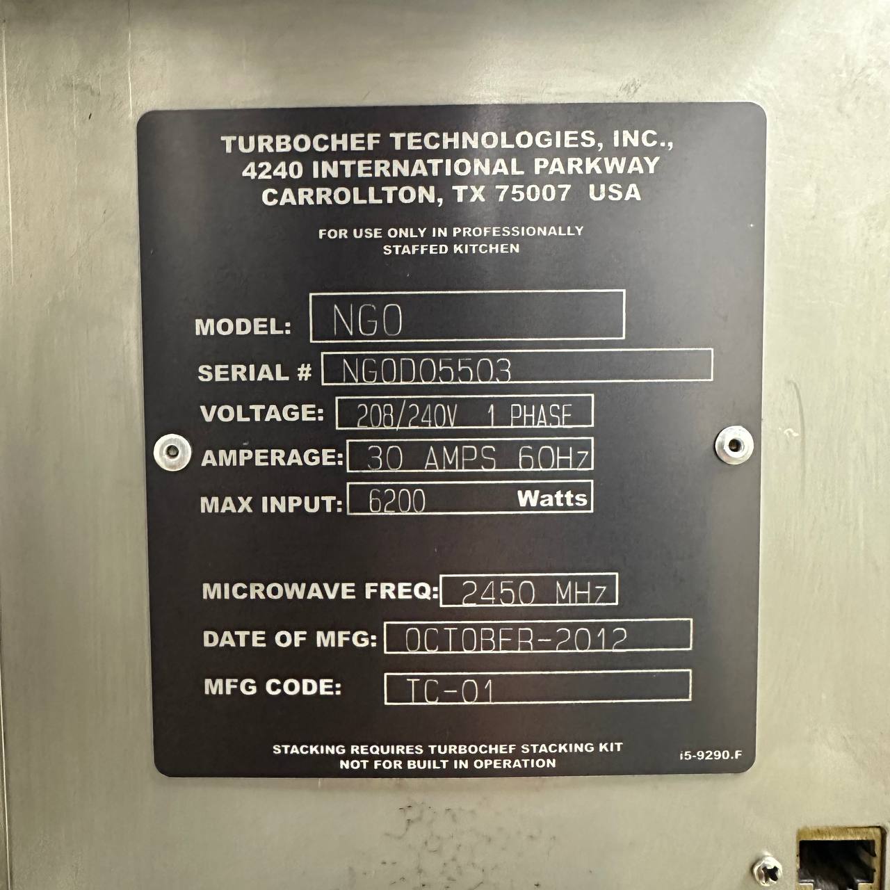 Turbochef NGO 208/204V Rapid Cook High Speed Convection Oven