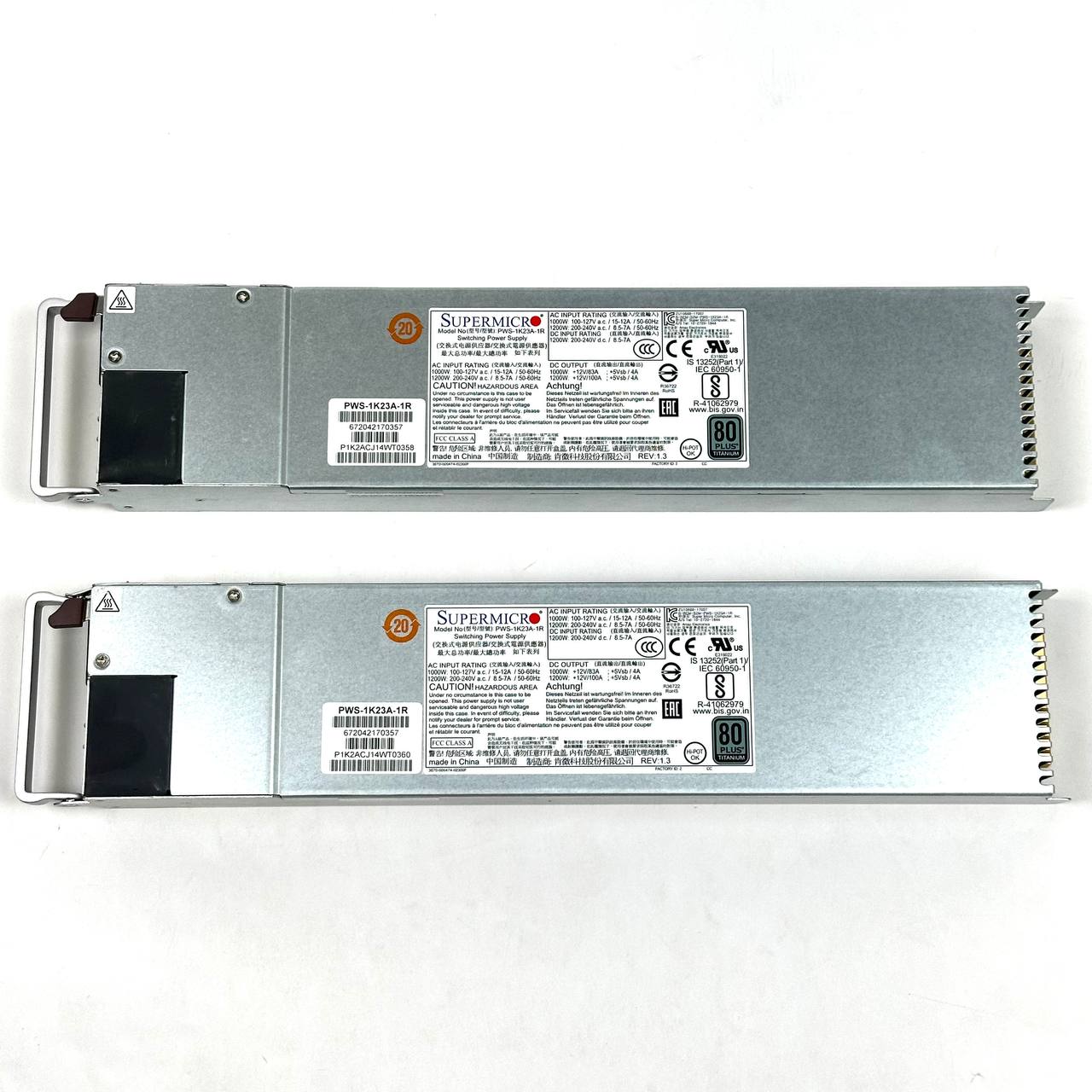 Lot of 2 Supermicro PWS-1K23A-1R 1200W 80 Plus Titanium Switching Power Supply
