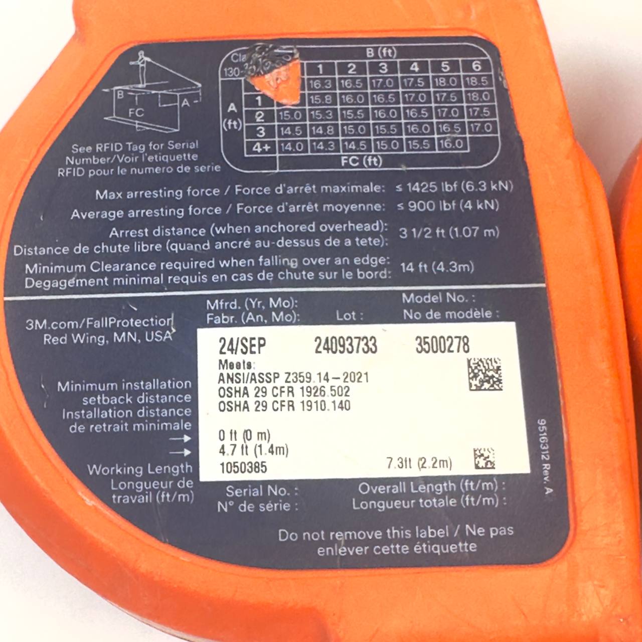 3M DBI-SALA Nano-Lok Edge 8' Self-Retracting Lifeline 3500227