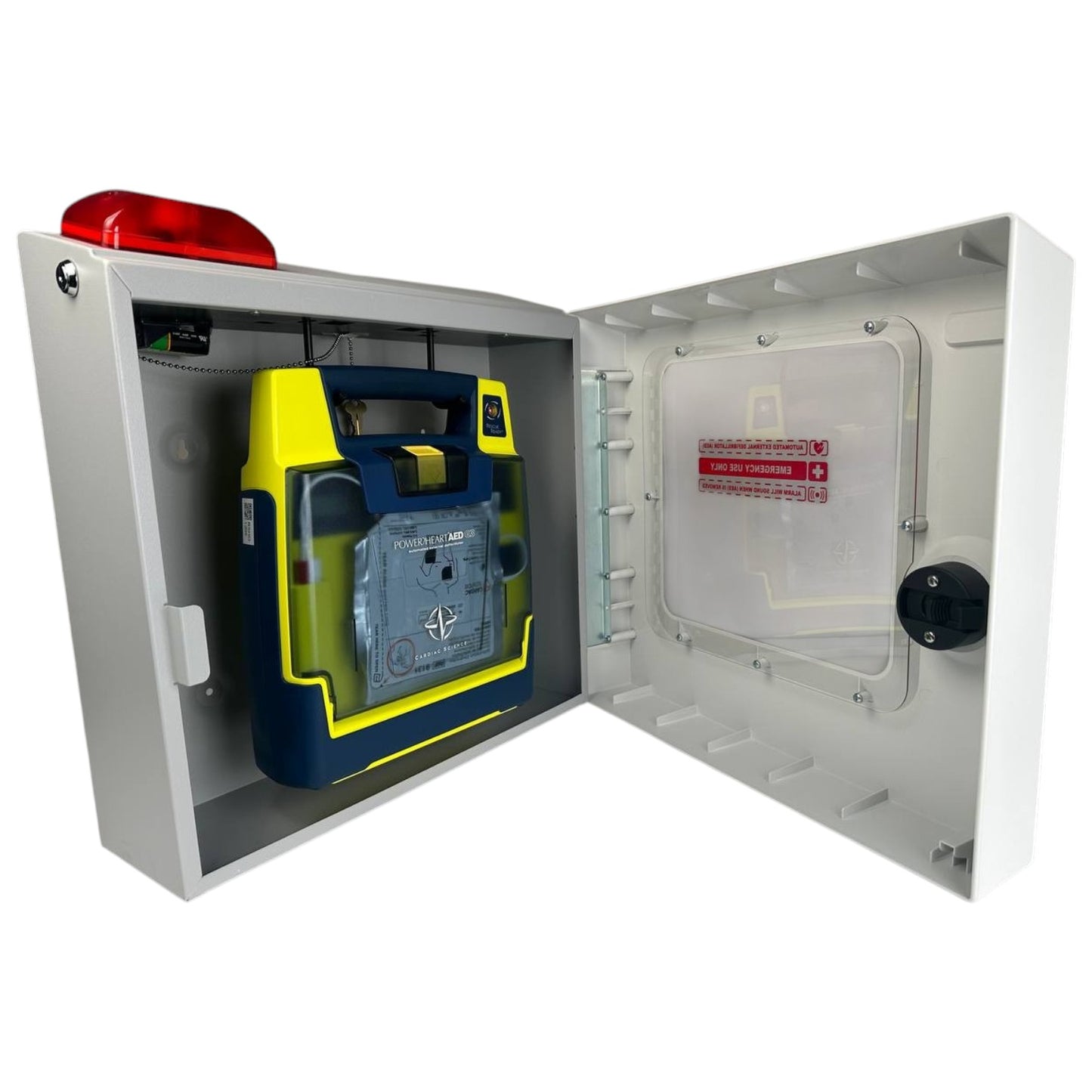 Cardiac Science Powerheart G3 AED + Alarmed Wall Cabinet