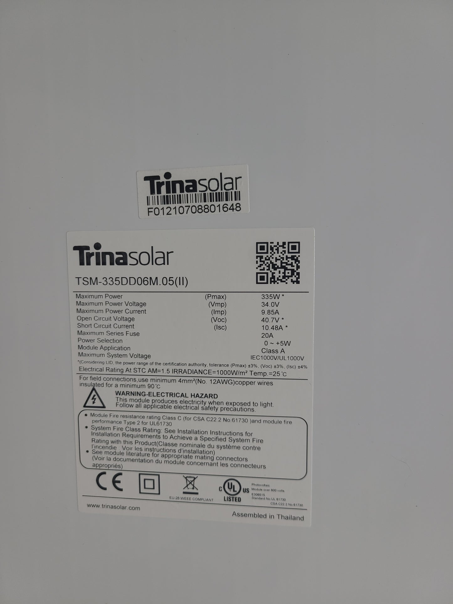 Trina Solar 335-watt Solar Panel TSM-335DD06M Lot of 18