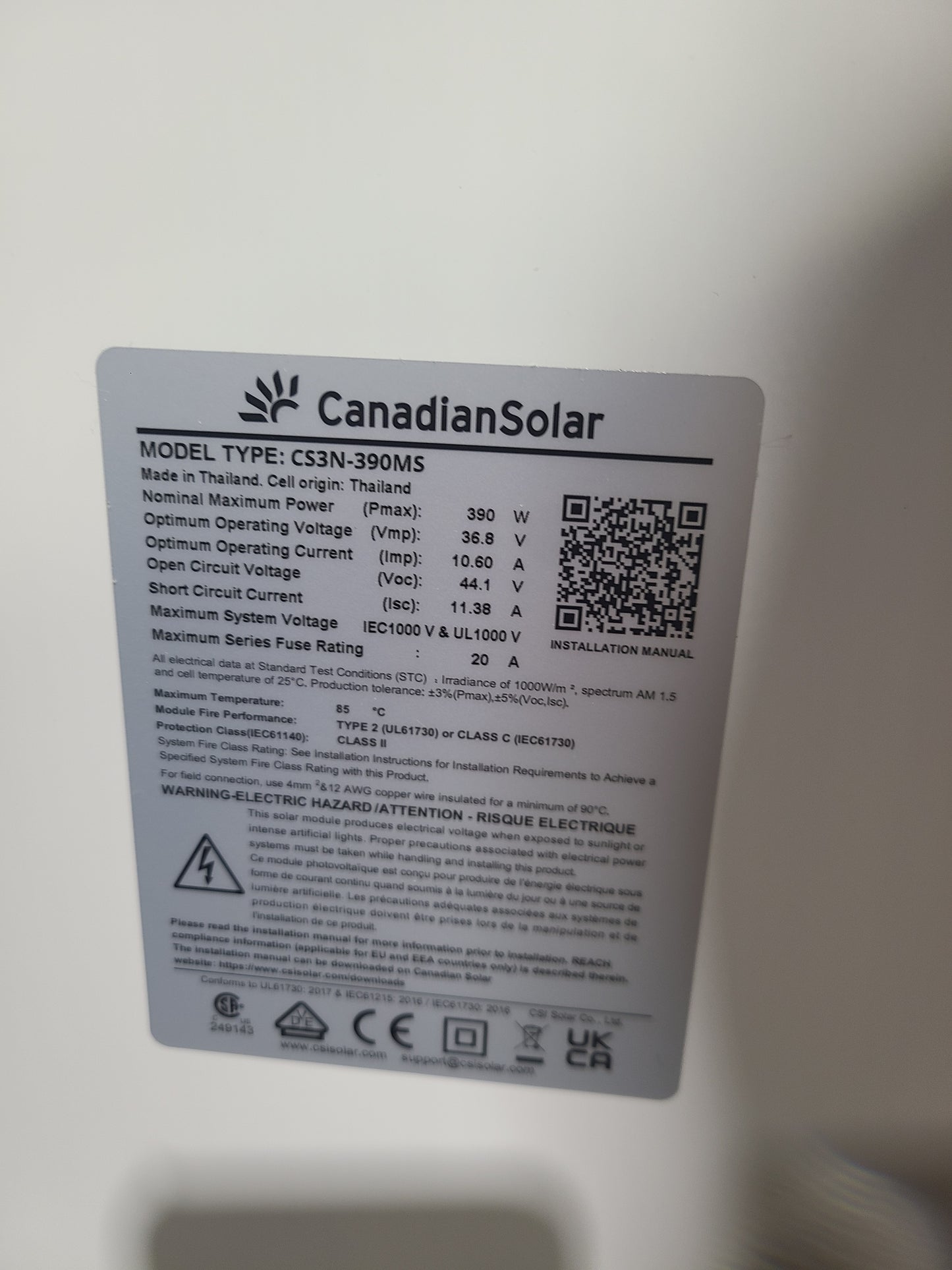 Canadian Solar HiKu 390W Monocrystalline Solar Panel – CS3N-390MS Lot of 24
