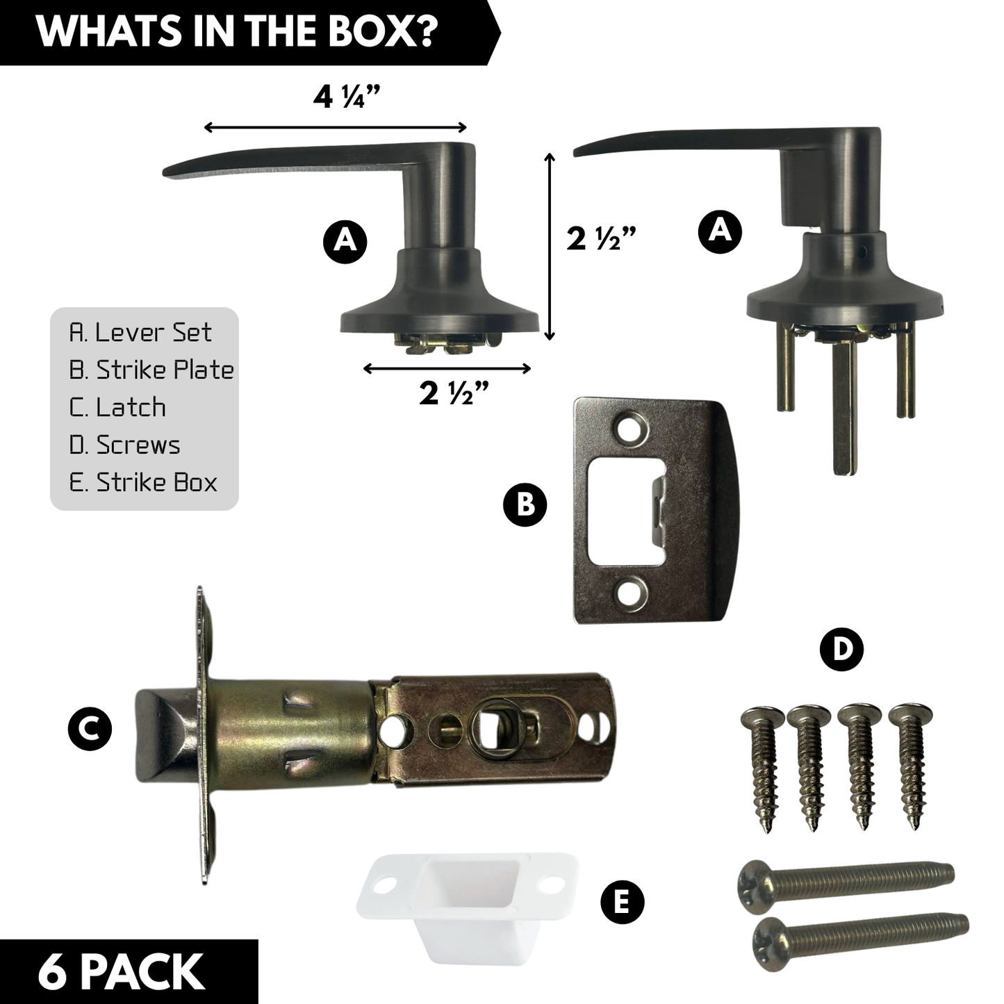 6 Pack Brushed Nickel Door Handles Passage Door Levers, Heavy Duty Closet/Hallway