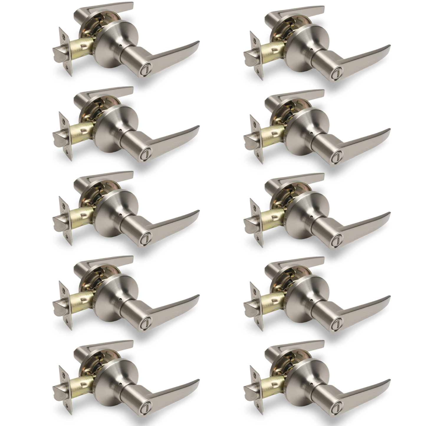 10 Pack Brushed Nickel Door Handles Privacy Door Levers, Heavy Duty Bath/Bedroom