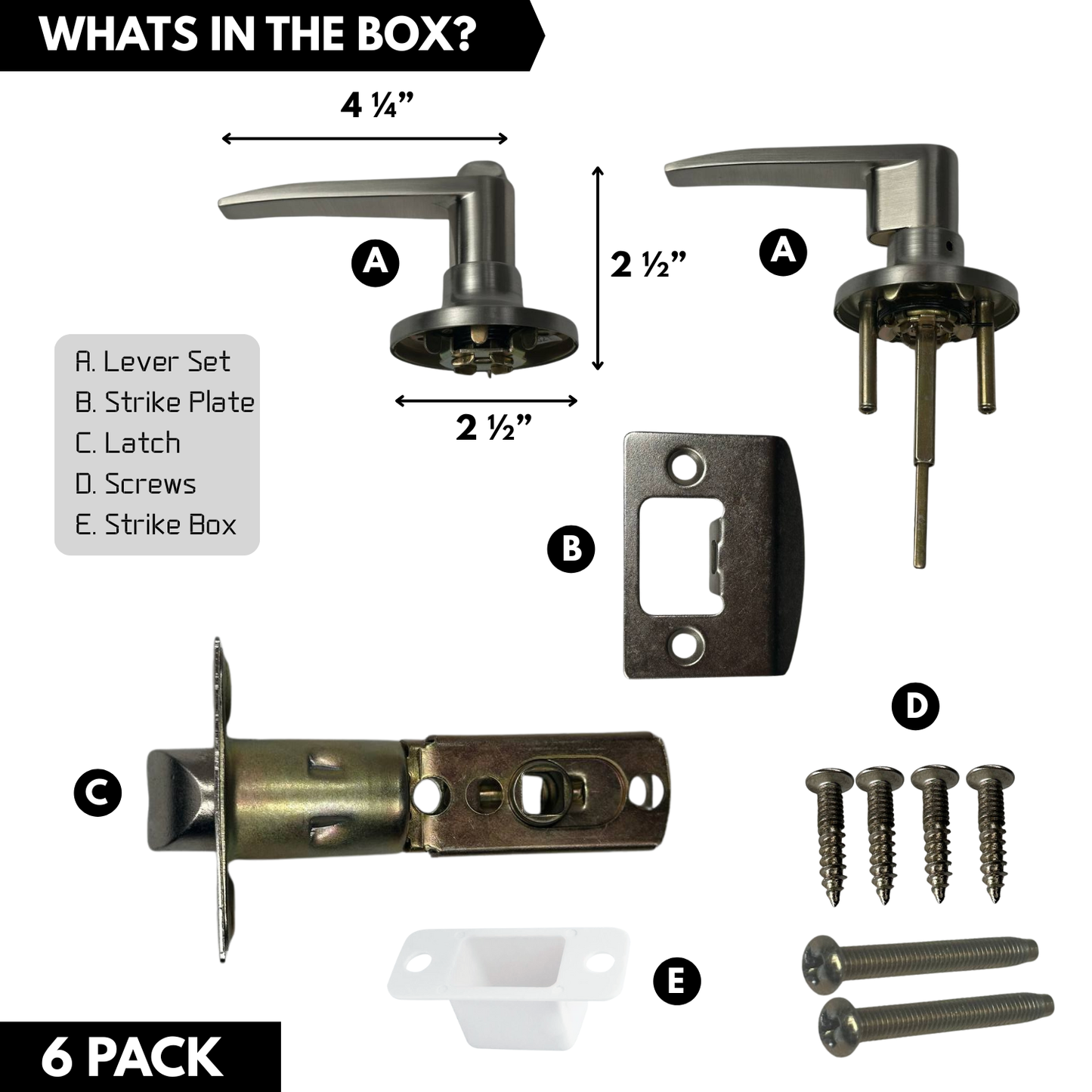 6 Pack Brushed Nickel Door Handles Privacy Door Levers, Heavy Duty Bath/Bedroom